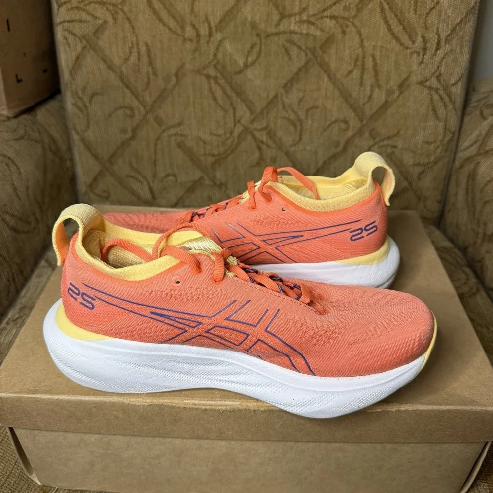 Asics Gel-Nimbus 25 Orange White 10128356 Women's Size 7 Running Shoes